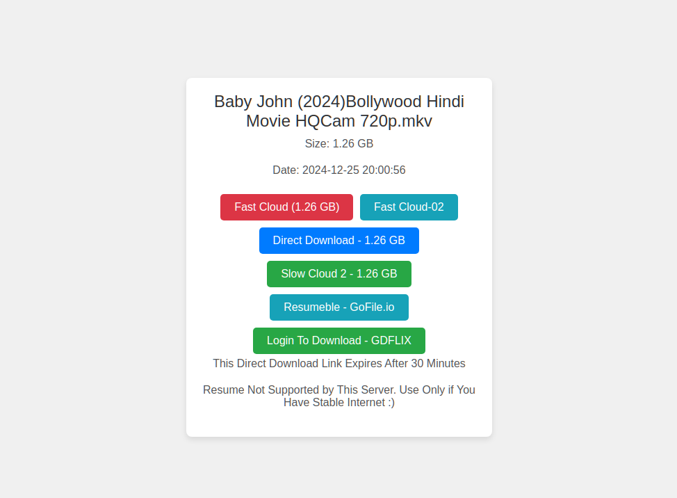 Baby John (2024) Bollywood Hindi movie HQCam 720p download links