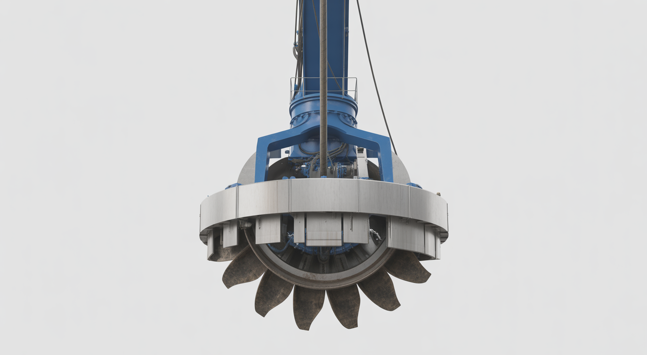 A modern dredge operating in a waterway to clear sediment