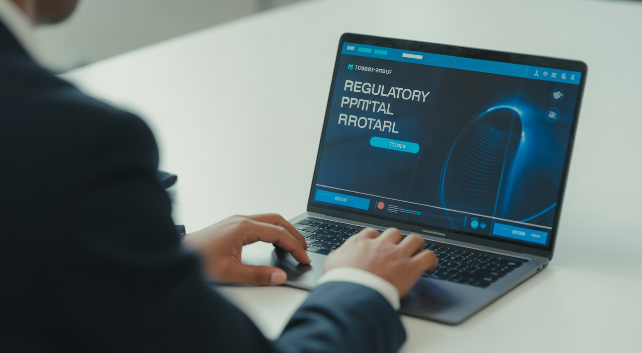 Business professional accessing the CDSCO SUGAM portal on laptop, symbolizing digital regulatory compliance in India