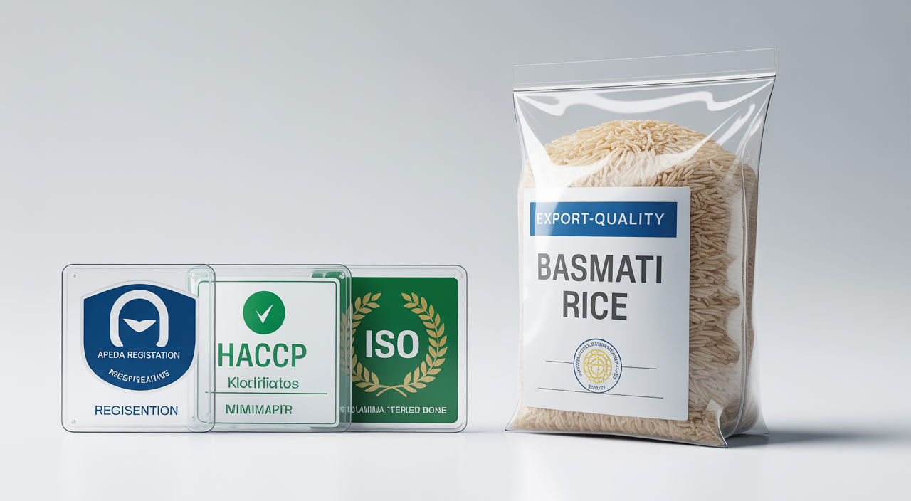 High-quality export grade basmati rice grains displayed to show length, purity, and uniformity
